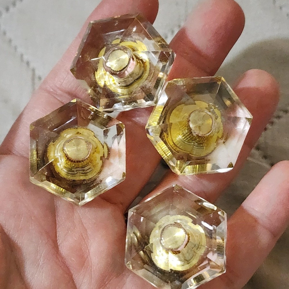 Vintage Crystal Glass Brass Cabinet Drawer Pull Knob Lot of 25 Matching Hardware